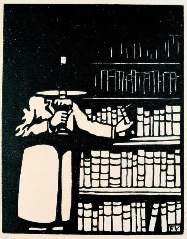 Amante dei libri con lampada nella sua biblioteca
